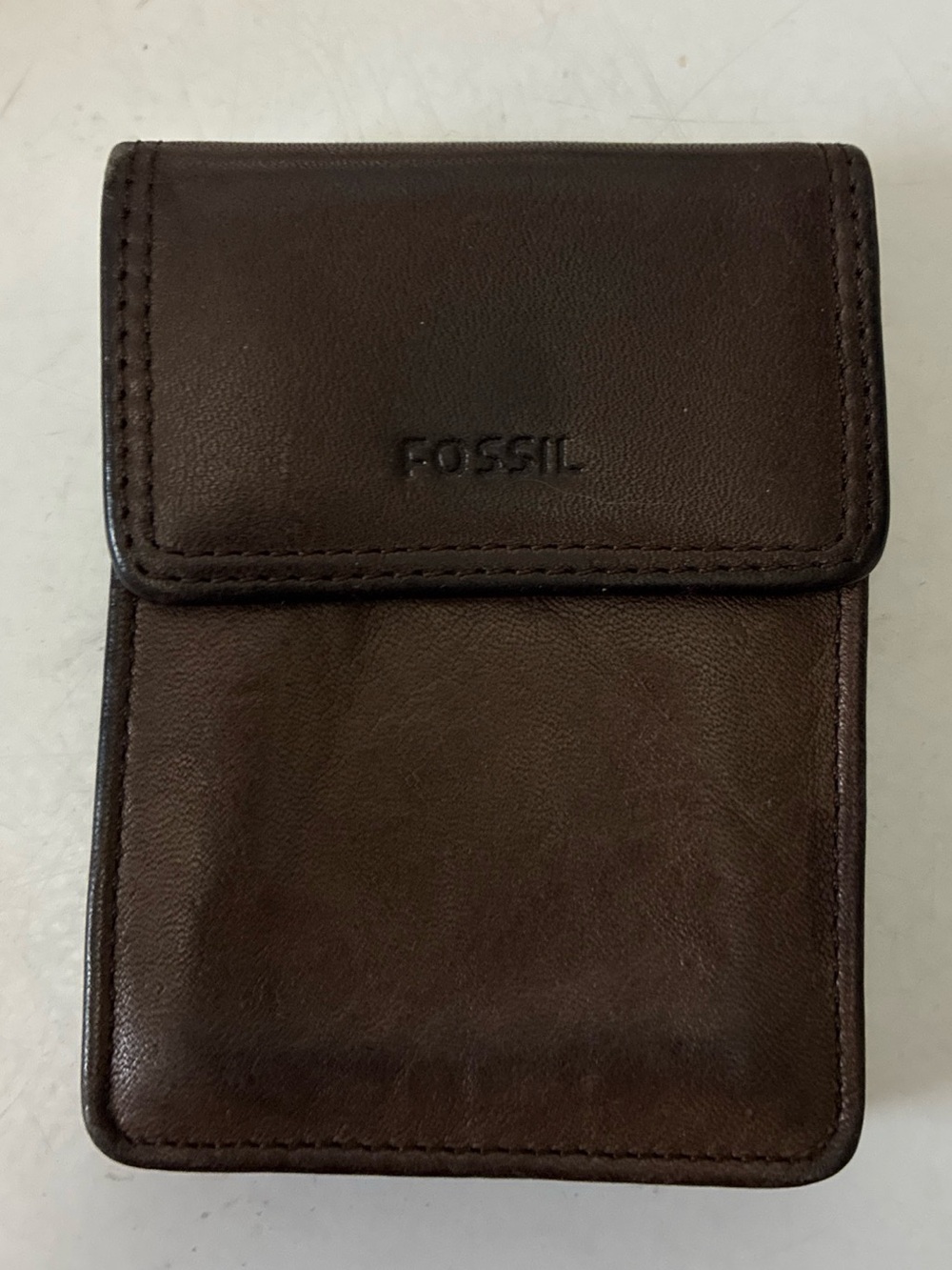 Vintage Fossil Dark Walnut Brown Leather Card & Snap Key/Money Pouch 90s EUC